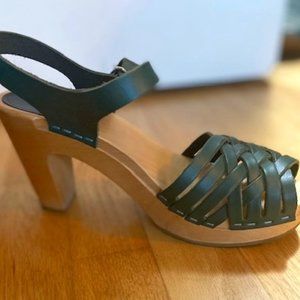 Swedish Haasbens Braided Sky High Ankle Strap Clog Green 37 US 6